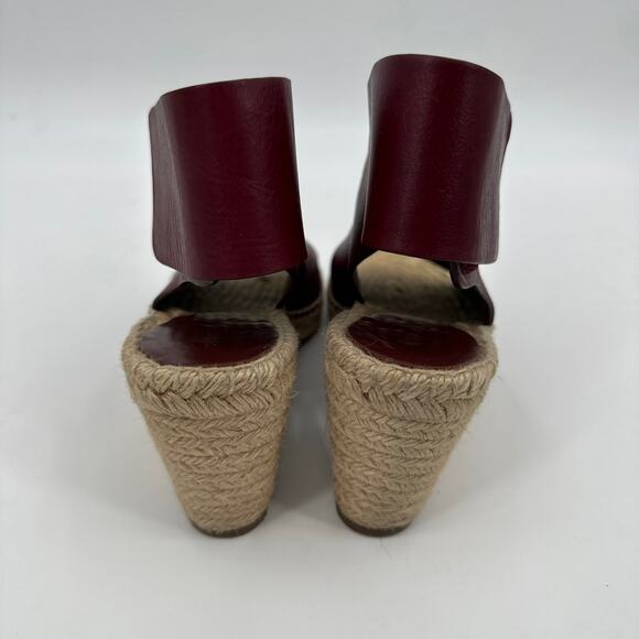 Celine Burgundy Leather Wedge Espadrilles Sandals Size 41/ US10 - Picture 4 of 12